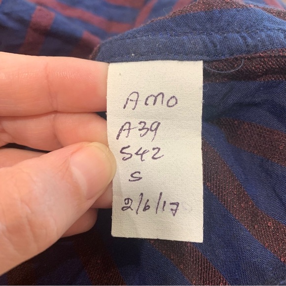 Anthropologie AMO Womens Ruffled Prep Shirt Striped Academia Size Medium FLAWED - Picture 9 of 13